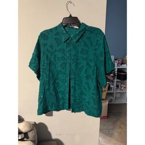 Chicos Teal Green Burnout Swirl Button Down Shirt Short Sleeve Size 3 US 16